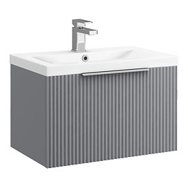 Venice Fluted 600mm Grey Vanity Unit - Wall Hung Single Drawer Unit with Chrome Handle