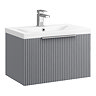 Venice Fluted 600mm Grey Vanity Unit - Wall Hung Single Drawer Unit with Chrome Handle