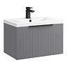 Venice Fluted 600mm Grey Vanity Unit - Wall Hung Single Drawer Unit with Matt Black Handle