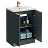 Venice Fluted 600mm Anthracite Vanity Unit - Floor Standing 2 Door Unit with Brushed Brass Handles