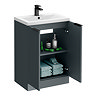 Venice Fluted 600mm Anthracite Vanity Unit - Floor Standing 2 Door Unit with Matt Black Handles