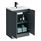 Venice Fluted 600mm Anthracite Vanity Unit - Floor Standing 2 Door Unit with Matt Black Handles