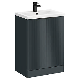 Venice Fluted 600mm Anthracite Vanity Unit - Floor Standing 2 Door Unit with Matt Black Handles