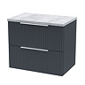Venice Fluted 600mm Anthracite Vanity Unit - Wall Hung 2 Drawer Unit with Bellato Grey Worktop & Chrome Handles