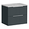 Venice Fluted 600mm Satin Anthracite Grey Wall-Hung Vanity Unit – 2 Soft-Close Drawers, Bellato Grey Concrete Effect Worktop & Chrome Handles