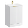 Venice Fluted 600mm White Vanity Unit - Floor Standing 2 Door Unit with Brushed Brass Handles