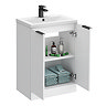 Venice Fluted 600mm White Vanity Unit - Floor Standing 2 Door Unit with Matt Black Handles