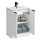 Venice Fluted 600mm White Vanity Unit - Floor Standing 2 Door Unit with Matt Black Handles