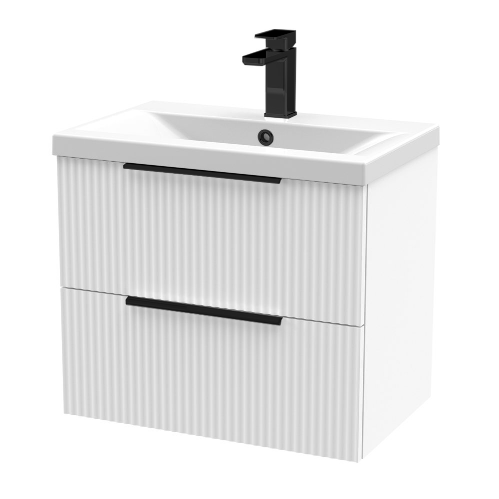 Venice Fluted 600mm White Vanity Unit - Wall Hung 2 Drawer Unit With 