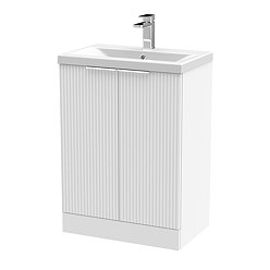 Venice Fluted 600mm White Vanity Unit - Floor Standing 2 Door Unit with Chrome Handles Large Image