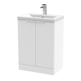 Venice Fluted 600mm White Vanity Unit - Floor Standing 2 Door Unit with Chrome Handles Large Image