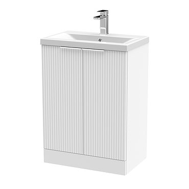Venice Fluted 600mm White Vanity Unit - Floor Standing 2 Door Unit with Chrome Handles  Profile Large Image