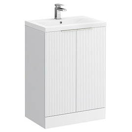 Venice Fluted 600mm White Vanity Unit - Floor Standing 2 Door Unit with Chrome Handles