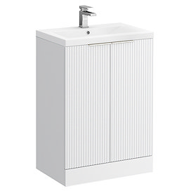 Venice Fluted 600mm White Vanity Unit - Floor Standing 2 Door Unit with Chrome Handles