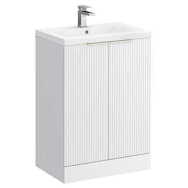 Venice Fluted 600mm White 2 Door Floor Standing Vanity Unit with Chrome Handles