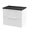 Venice fluted 600mm White Vanity Unit - Wall Hung 2 Drawer Unit with Black Worktop & Chrome Handles 