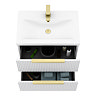Venice Fluted 600mm White Vanity Unit - Wall Hung 2 Drawer Unit with Brushed Brass Handles