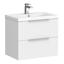 Venice Fluted 600mm White Vanity Unit - Wall Hung 2 Drawer Unit with Chrome Handles