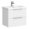 Venice Fluted 600mm White Vanity Unit - Wall Hung 2 Drawer Unit with Chrome Handles