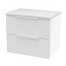 Venice Fluted 600mm White Vanity Unit - Wall Hung 2 Drawer Unit with White Worktop & Chrome Handles