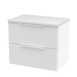 Venice Fluted 600mm White Vanity Unit - Wall Hung 2 Drawer Unit with White Worktop & Chrome Handles 