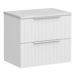 Venice Fluted 600mm White Vanity Unit - Wall Hung 2 Drawer Unit with White Worktop & Chrome Handles