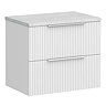 Venice Fluted 600mm White Vanity Unit - Wall Hung 2 Drawer Unit with White Worktop & Chrome Handles