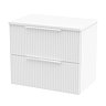 Venice Fluted 600mm White Vanity Unit - Wall Hung 2 Drawer Unit with Worktop & Chrome Handles
