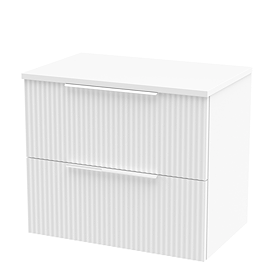 Venice Fluted 600mm White Vanity Unit - Wall Hung 2 Drawer Unit with Worktop & Chrome Handles - VWH6STWWHWT