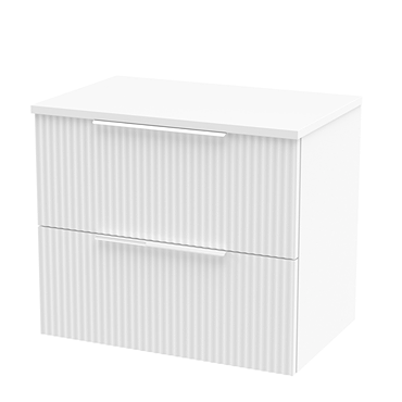 Venice Fluted 600mm White Vanity Unit - Wall Hung 2 Drawer Unit with Worktop & Chrome Handles