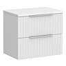 Venice Fluted 600mm White Vanity Unit - Wall Hung 2 Drawer Unit with Worktop & Chrome Handles