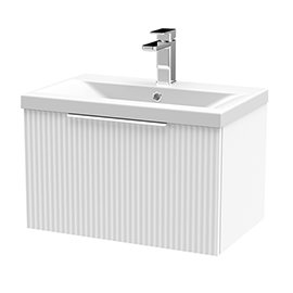 Venice Fluted 600mm White Vanity Unit - Wall Hung Single Drawer Unit with Chrome Handle Medium Image