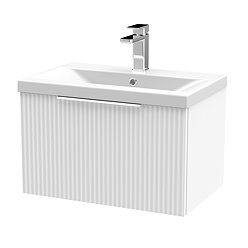Venice Fluted 600mm White Vanity Unit - Wall Hung Single Drawer Unit with Chrome Handle Large Image