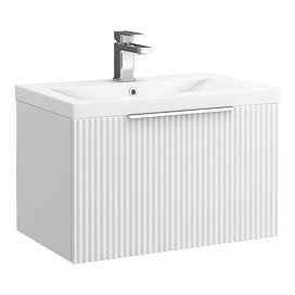 Venice Fluted 600mm White Vanity Unit - Wall Hung Single Drawer Unit with Chrome Handle