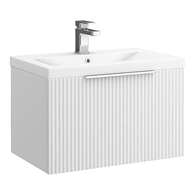 Venice Fluted 600mm White Vanity Unit - Wall Hung Single Drawer Unit with Chrome Handle