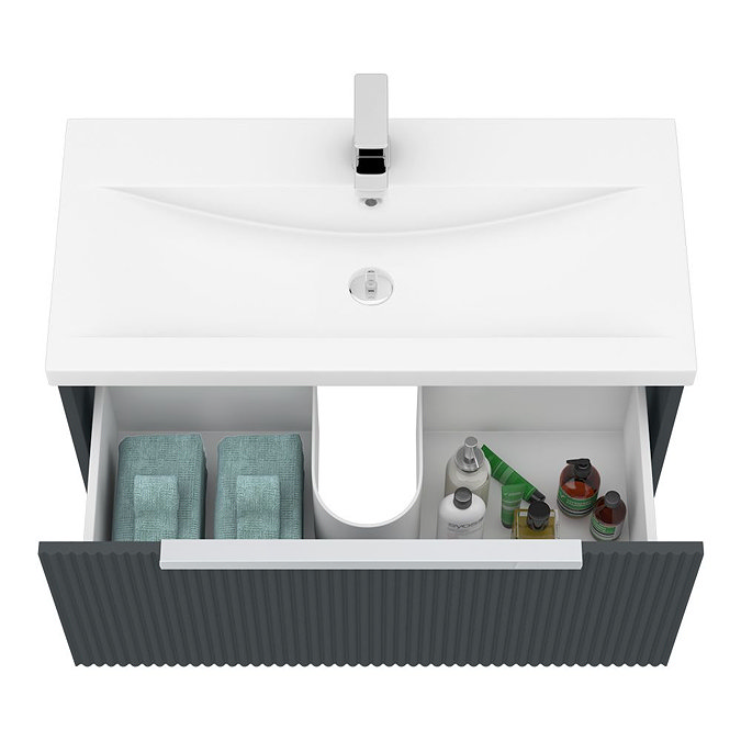 Venice Fluted 800mm Anthracite Vanity Unit - Wall Hung Single Drawer Unit with Chrome Handle