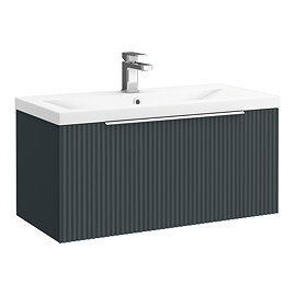 Venice Fluted 800mm Anthracite Vanity Unit - Wall Hung Single Drawer Unit with Chrome Handle
