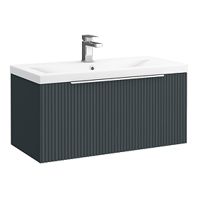 Venice Fluted 800mm Anthracite Vanity Unit - Wall Hung Single Drawer Unit with Chrome Handle