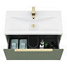 Venice Fluted 800mm Green Vanity Unit - Wall Hung Single Drawer Unit with Brushed Brass Handle