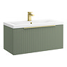 Venice Fluted 800mm Green Vanity Unit - Wall Hung Single Drawer Unit with Brushed Brass Handle