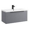 Venice Fluted 800mm Grey Vanity Unit - Wall Hung Single Drawer Unit with Matt Black Handle