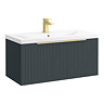 Venice Fluted 800mm Anthracite Vanity Unit - Wall Hung Single Drawer Unit with Brushed Brass Handle