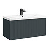 Venice Fluted 800mm Anthracite Vanity Unit - Wall Hung Single Drawer Unit with Matt Black Handle