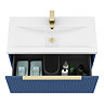 Venice Fluted 800mm Blue Vanity Unit - Wall Hung Single Drawer Unit with Brushed Brass Handle