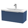 Venice Fluted 800mm Blue Vanity Unit - Wall Hung Single Drawer Unit with Chrome Handle