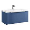 Venice Fluted 800mm Blue Vanity Unit - Wall Hung Single Drawer Unit with Chrome Handle