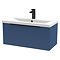 Venice Fluted 800mm Blue Vanity Unit - Wall Hung Single Drawer Unit with Matt Black Handle