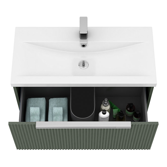 Venice Fluted 800mm Green Vanity Unit - Wall Hung Single Drawer Unit with Chrome Handle