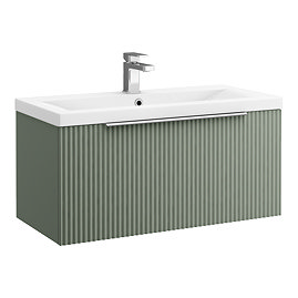 Venice Fluted 800mm Green Vanity Unit - Wall Hung Single Drawer Unit with Chrome Handle