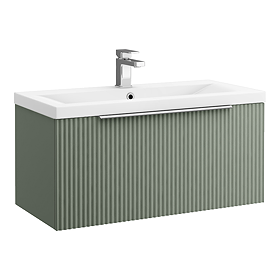 Venice Fluted 800mm Green Vanity Unit - Wall Hung Single Drawer Unit with Chrome Handle